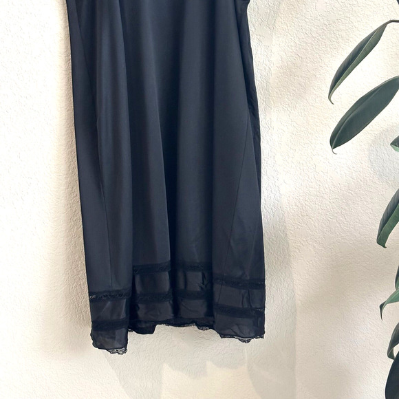 Vintage Womens Adonna Black Slip Dress 40/M Satin/Lace Lingerie Union Made USA - Picture 6 of 8